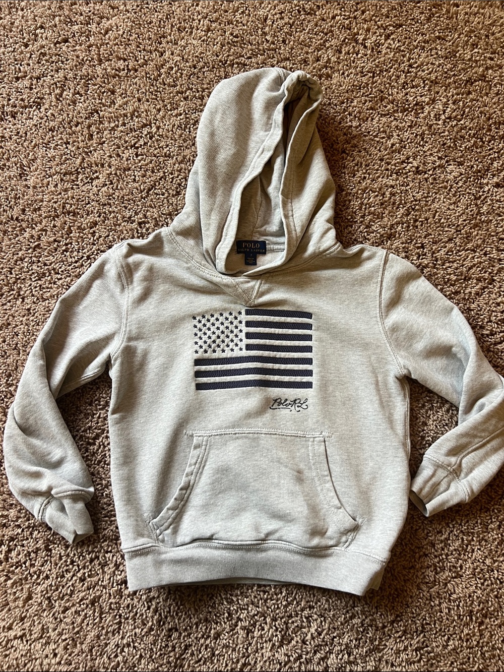 Polo by Ralph Lauren Light Gray Kids Hoodie with Navy Flag